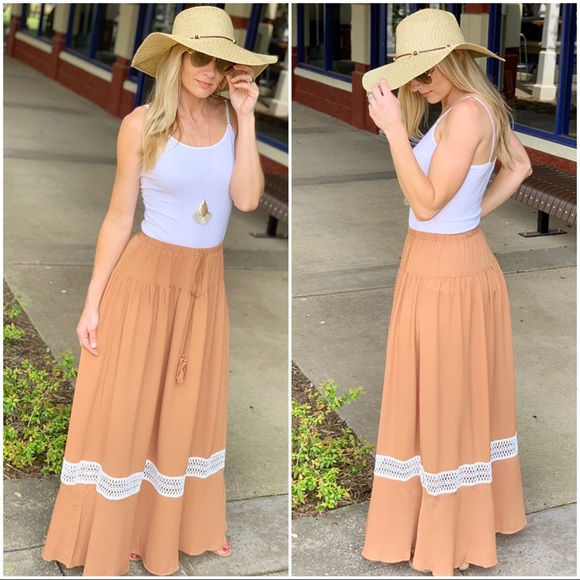 ✨LAST ONE✨Camel lace inset maxi skirt - Picture 2 of 3